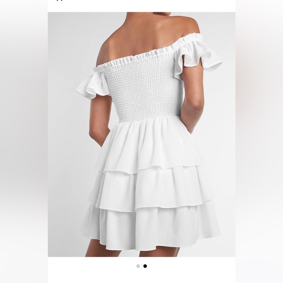 Express - White smocked ruffle dress! Size Small. - Picture 2 of 5